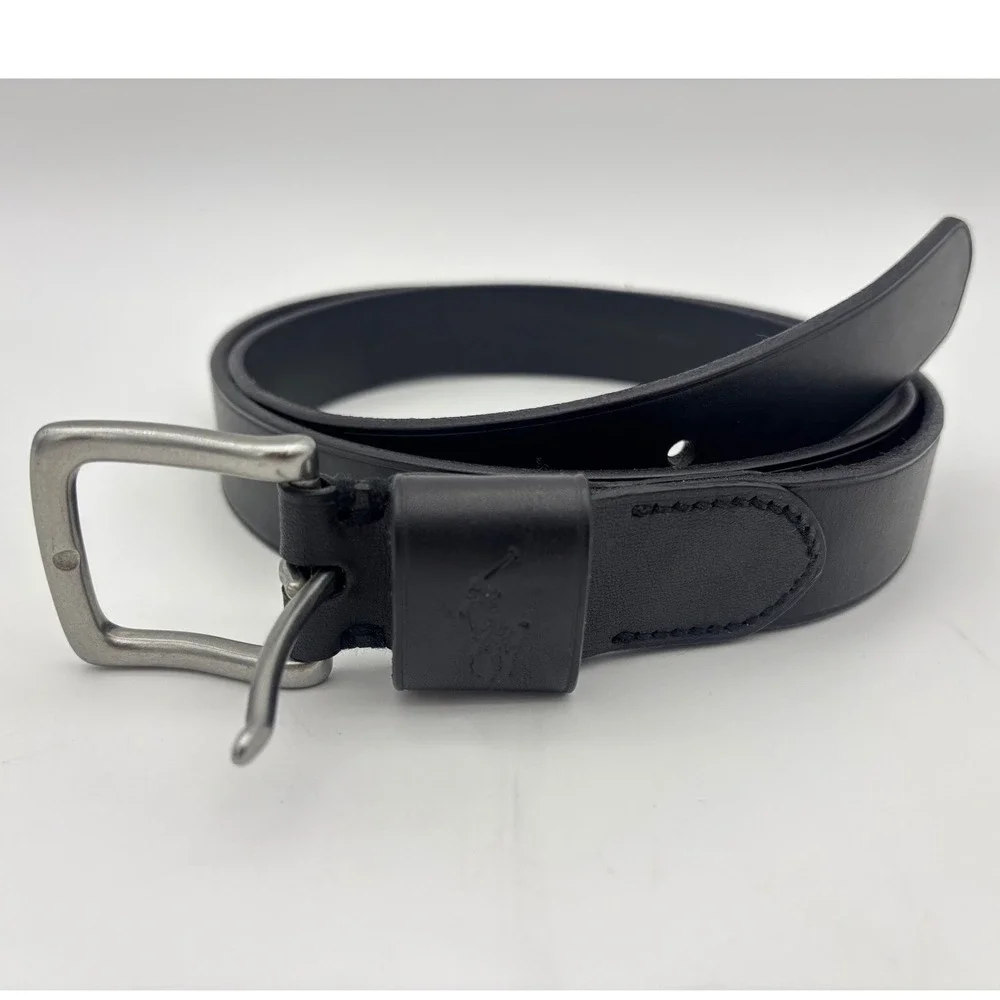 POLO RALPH LAUREN Mens Pony Black Italian Leather Belt Silver Buckle Size 40 100